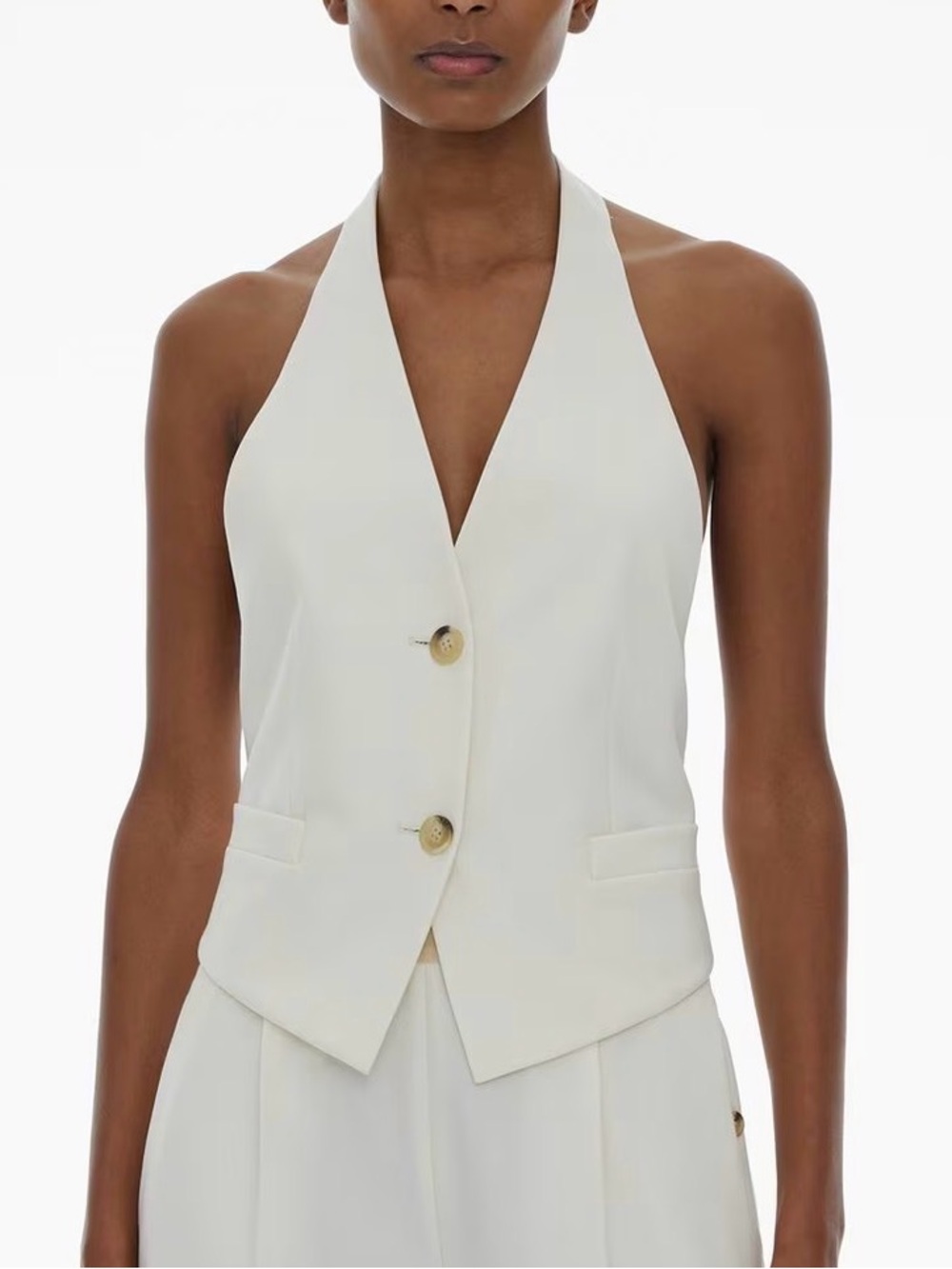 HELMUT LANG STRETCH WOOL HALTER VEST IN IVORY SIZE 2